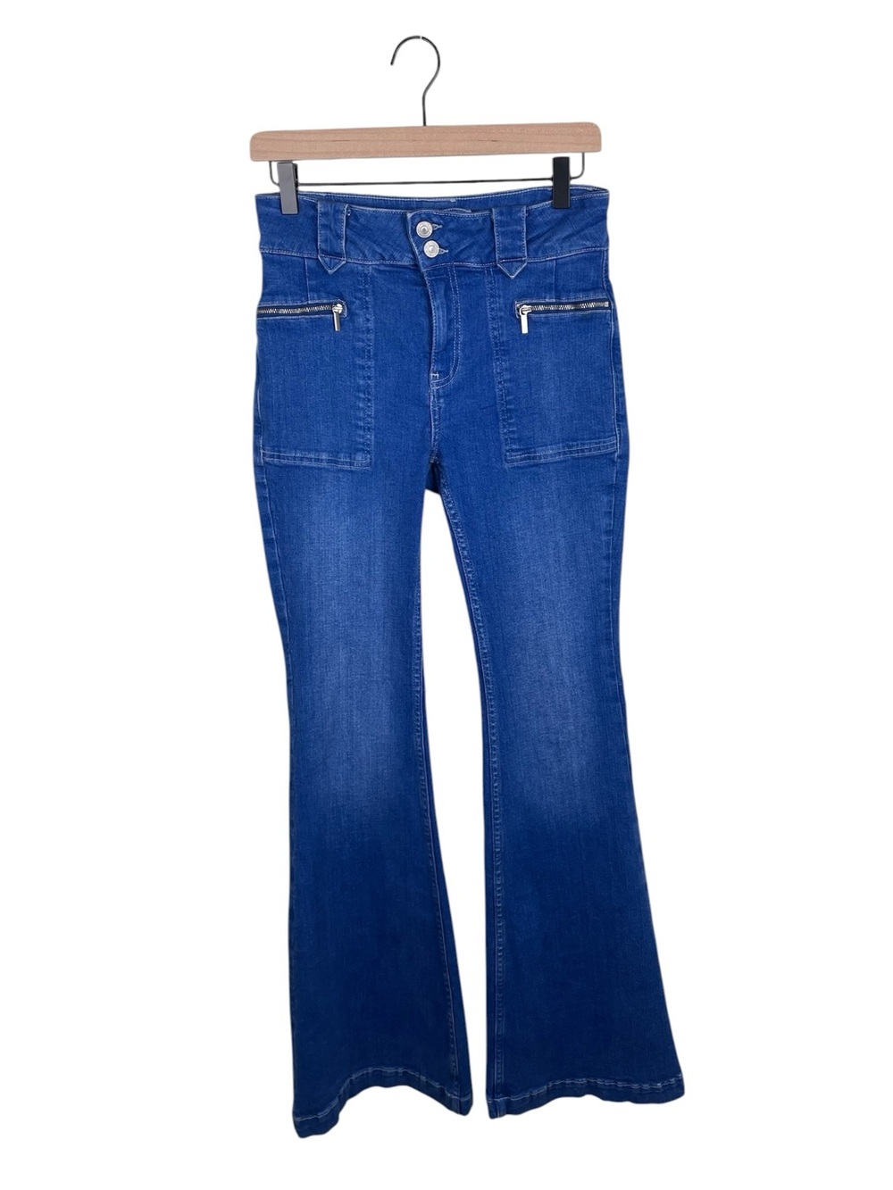 Free People Layla Boho High Rise Flare Leg Jeans Size 26 Electric Blue Denim - Picture 3 of 11